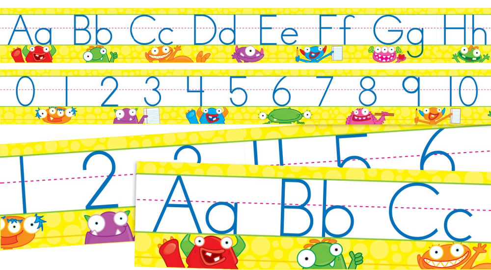 Monsters Alphabet and Numbers 0–30 (Standard Manuscript) charts