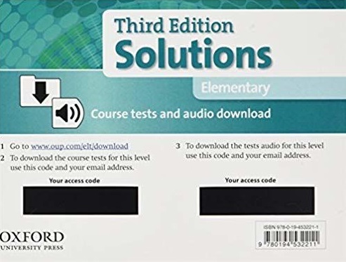 Solutions Third Edition Elementary Course Tests and Audio Download  Код доступа к тестам