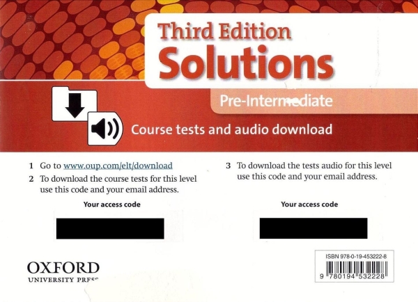 Solutions Third Edition PreIntermediate Course Tests and Audio Download  Код доступа к тестам