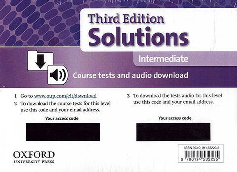 Solutions Third Edition Intermediate Course Tests and Audio Download  Код доступа к тестам